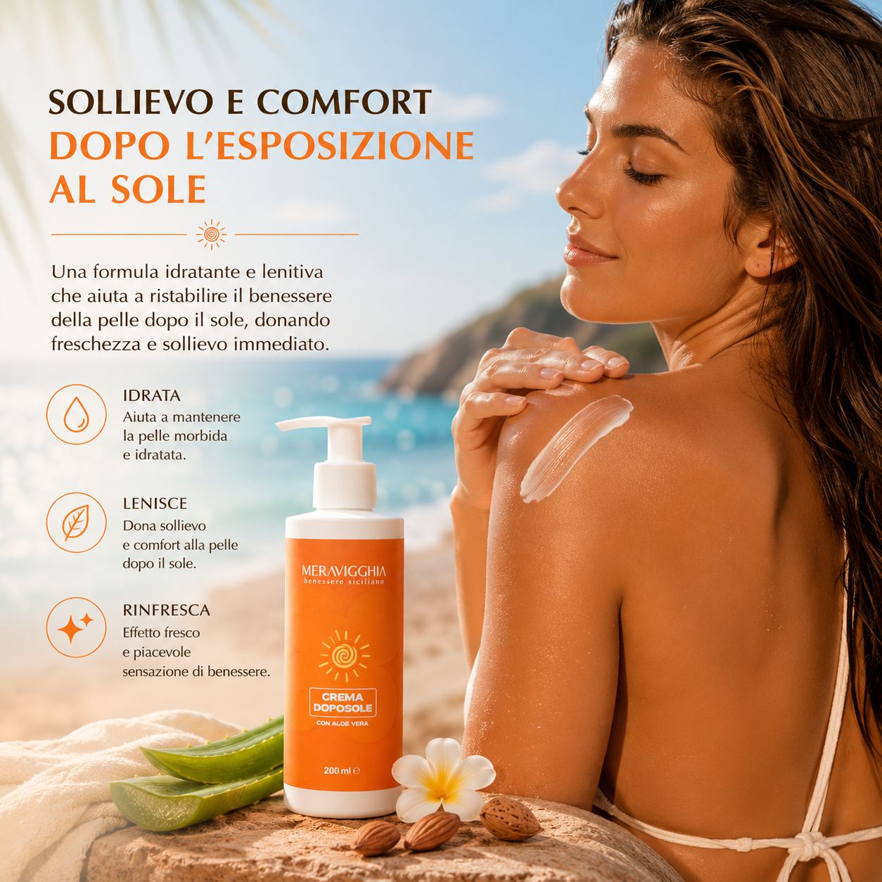 Crema Doposole Idratante Viso e Corpo con Aloe Vera e Mandorle 200ml