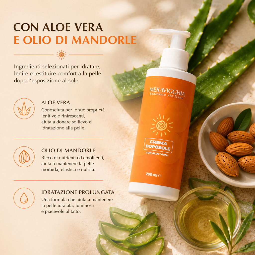Crema Doposole Idratante Viso e Corpo con Aloe Vera e Mandorle 200ml